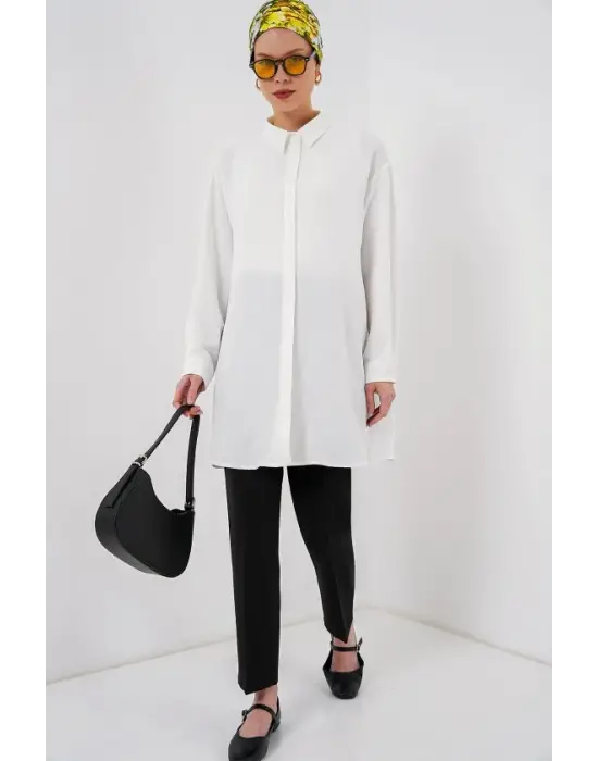 Uzun Gömlek Tunik 5945 - Beyaz