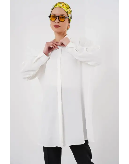 Uzun Gömlek Tunik 5945 - Beyaz