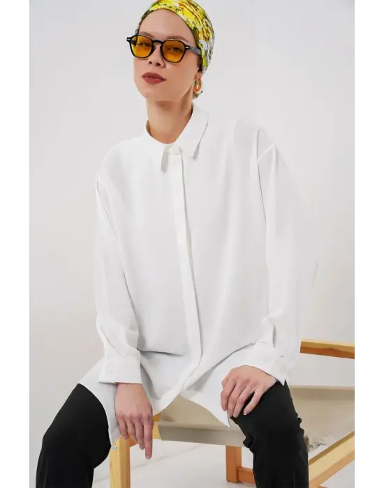 Uzun Gömlek Tunik 5945 - Beyaz