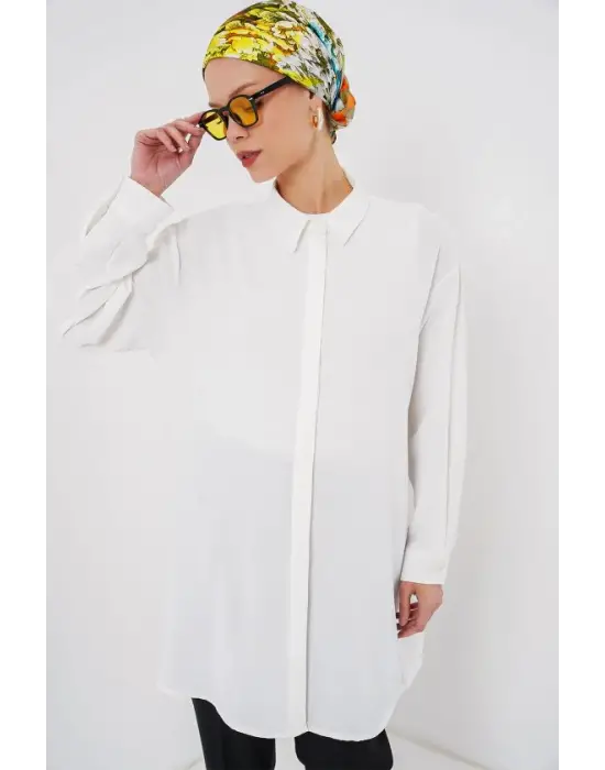 Uzun Gömlek Tunik 5945 - Beyaz