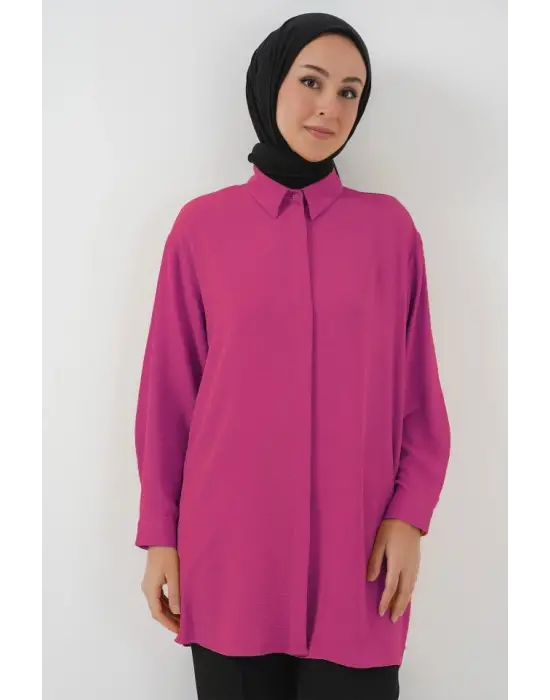 Uzun Gömlek Tunik 5945 - Fuşya