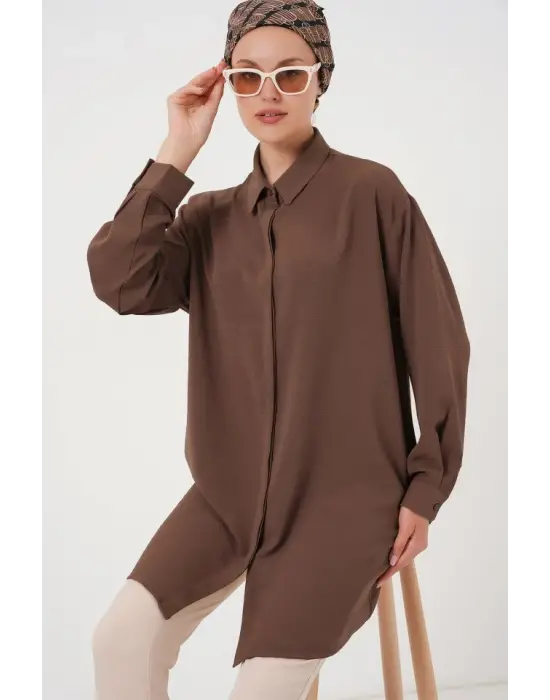 Uzun Gömlek Tunik 5945 - Kahverengi