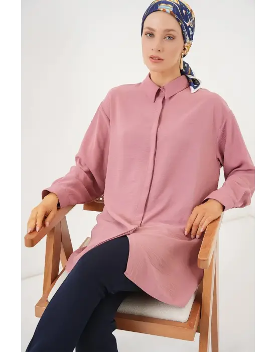 Uzun Gömlek Tunik 5945 - Pudra