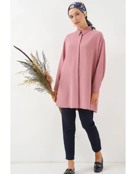 Uzun Gömlek Tunik 5945 - Pudra