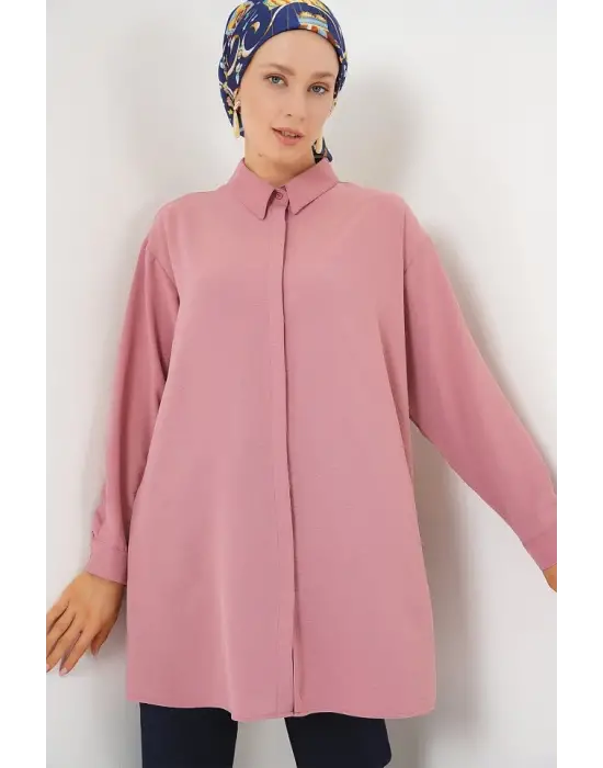Uzun Gömlek Tunik 5945 - Pudra
