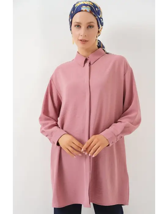 Uzun Gömlek Tunik 5945 - Pudra