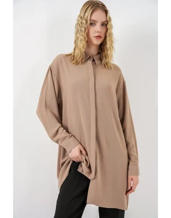 Uzun Gömlek Tunik 5945 - Taş