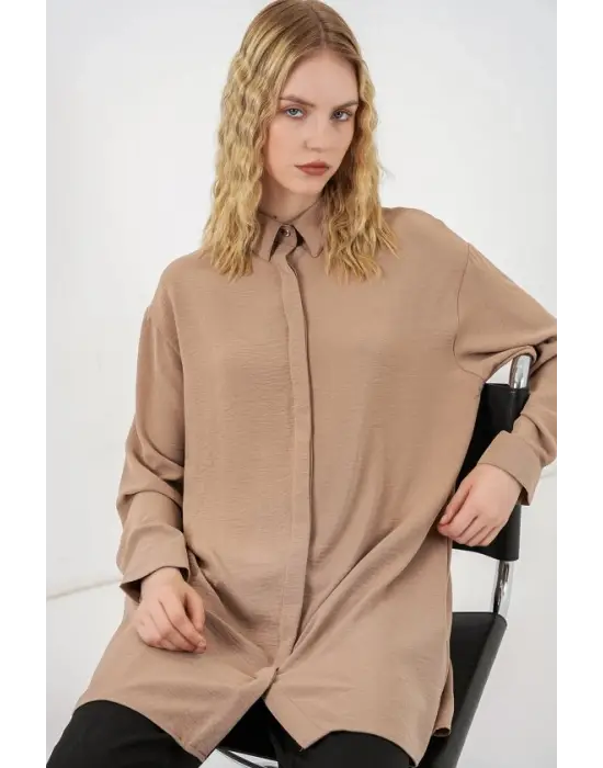 Uzun Gömlek Tunik 5945 - Taş