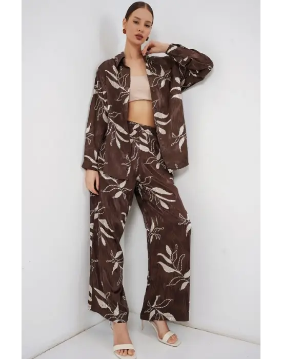 Uzun Jakalı Alt Üst İkili Takım 30089 - Kahverengi