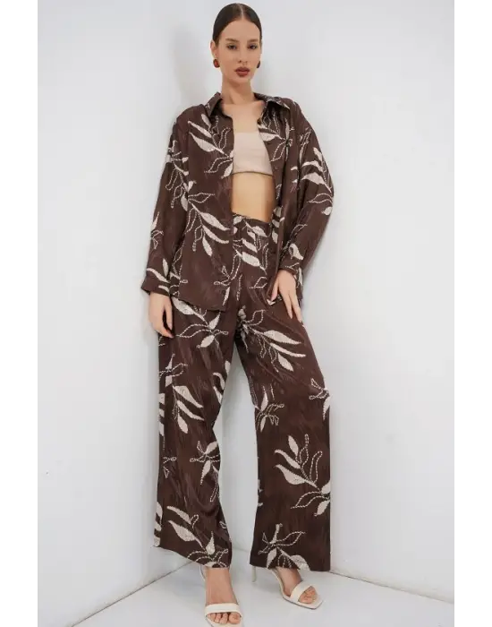 Uzun Jakalı Alt Üst İkili Takım 30089 - Kahverengi
