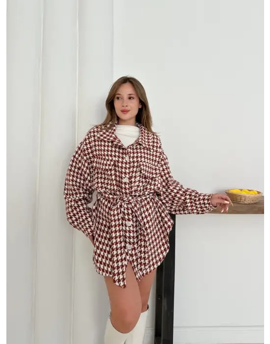 Uzun kaşe gömlek beyazkremit st255812