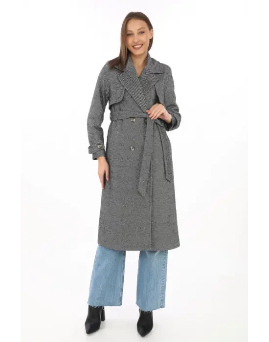 Omarı Elegan Balık Sırtı Kaşe Kaban - Gri