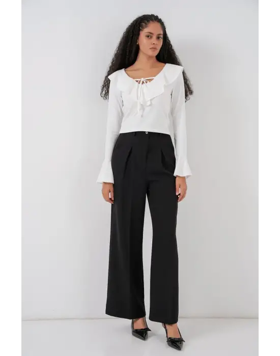 Uzun Kol Crop Bluz 979 - Beyaz