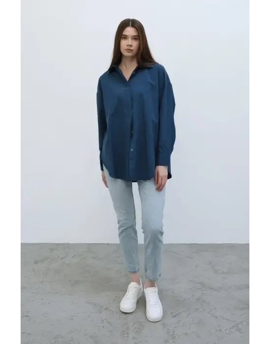 Uzun Kol Gömlek - İndigo