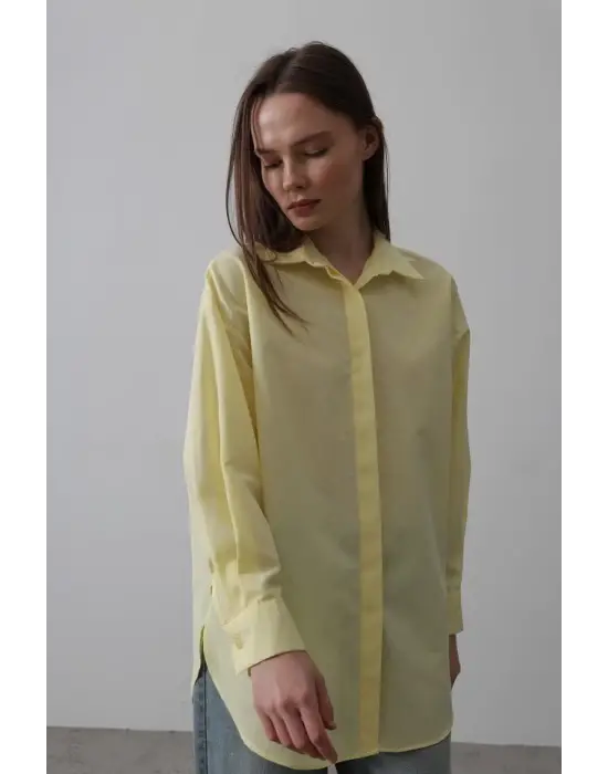 Omarı Rahat Kesim Uzun Kol Sarı Gömlek