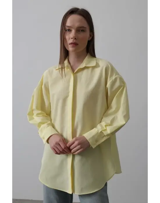 Omarı Rahat Kesim Uzun Kol Sarı Gömlek