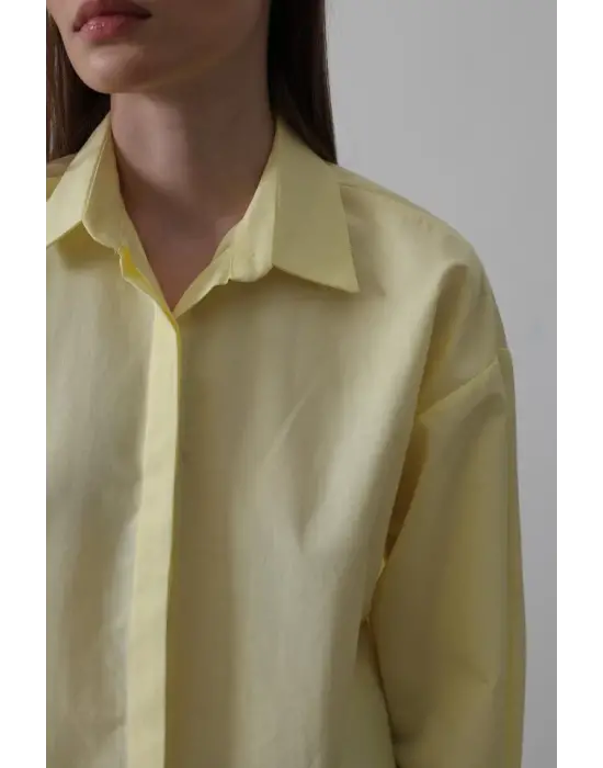 Omarı Rahat Kesim Uzun Kol Sarı Gömlek