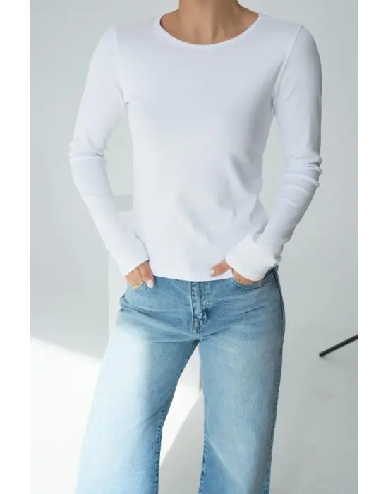 Uzun Kol Örme Body - Beyaz