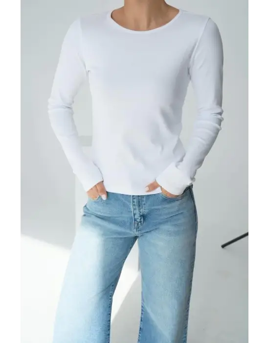 Omarı Kadınlar İçin Şık Beyaz Uzun Kollu Body