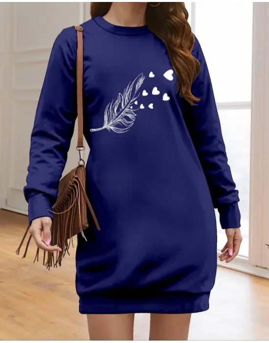 Omarı Şık Desenli Kadın Uzun Kollu Elbise