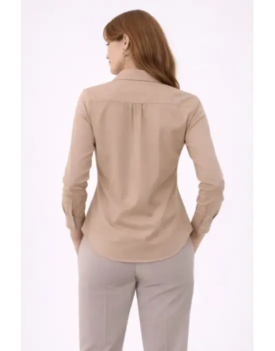 Uzun Kollu Gömlek Düğmeli Klasik Yaka Günlük Ve Ofis Şıklığına Uygun - Bej