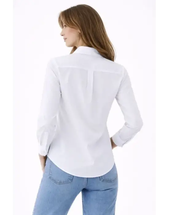 Uzun Kollu Gömlek Düğmeli Klasik Yaka Günlük Ve Ofis Şıklığına Uygun - Beyaz