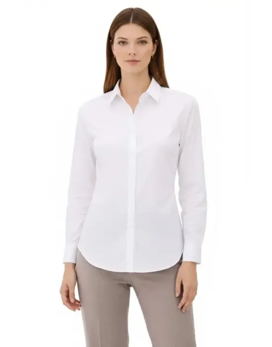 Uzun Kollu Gömlek Düğmeli Klasik Yaka Günlük Ve Ofis Şıklığına Uygun - Beyaz