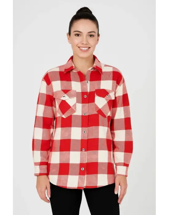 Uzun Kollu Oduncu Gömlek - Bordo