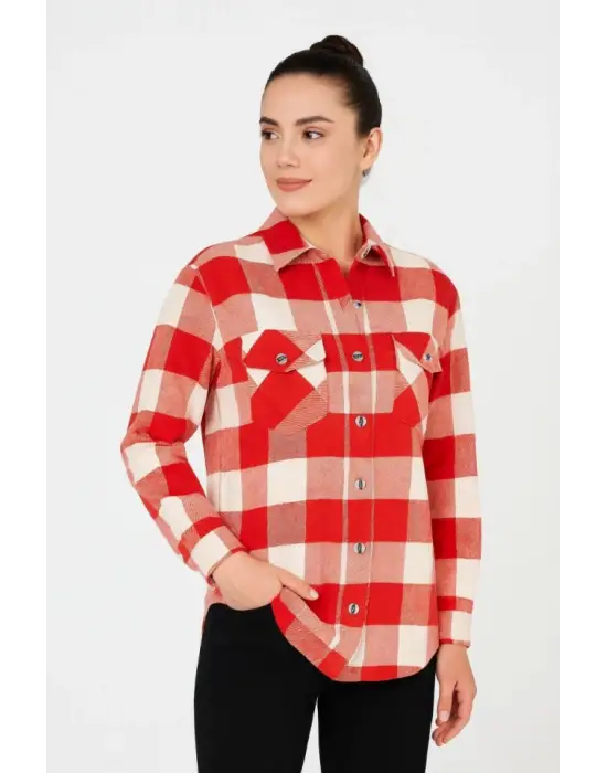 Uzun Kollu Oduncu Gömlek - Bordo