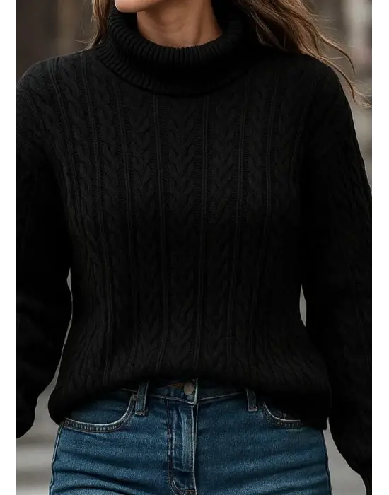 Uzun Kollu Yarı Balıkçı Yaka Triko Bluz