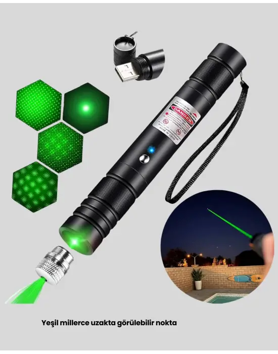 Uzun Mesafe Görünürlüklü Yeşil Lazer Pointer Şarjlı
