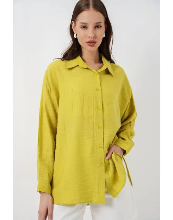 Uzun Oversize Gömlek 20334 - Hardal