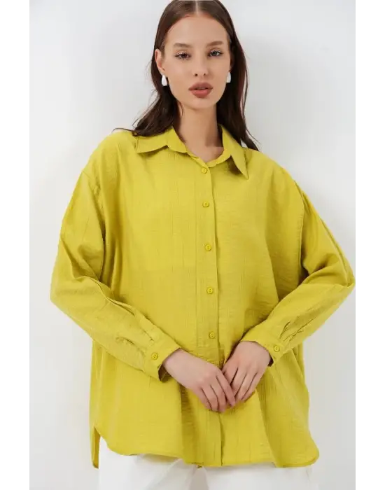 Uzun Oversize Gömlek 20334 - Hardal