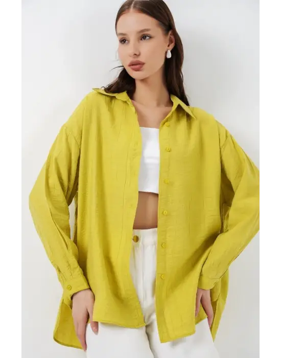 Uzun Oversize Gömlek 20334 - Hardal