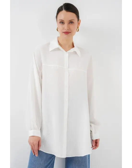 Uzun Oversize Gömlek 5965 - Beyaz