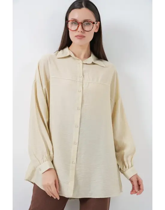 Uzun Oversize Gömlek 5965 - Ekru