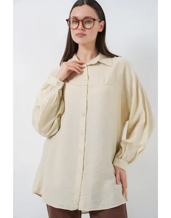 Uzun Oversize Gömlek 5965 - Ekru