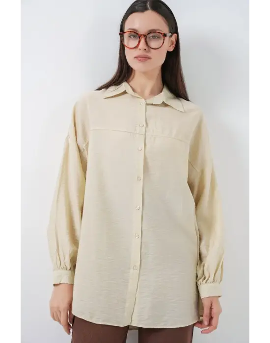 Uzun Oversize Gömlek 5965 - Ekru