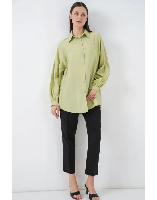 Uzun Oversize Gömlek 5965 - E.Yeşil