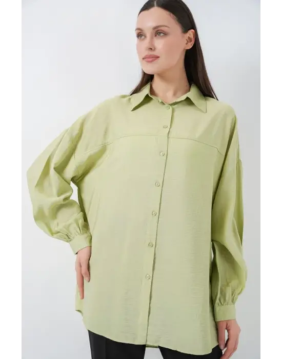 Uzun Oversize Gömlek 5965 - E.Yeşil