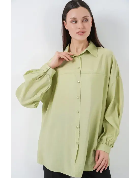 Uzun Oversize Gömlek 5965 - E.Yeşil
