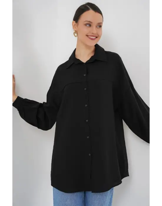Uzun Oversize Gömlek 5965 - Siyah