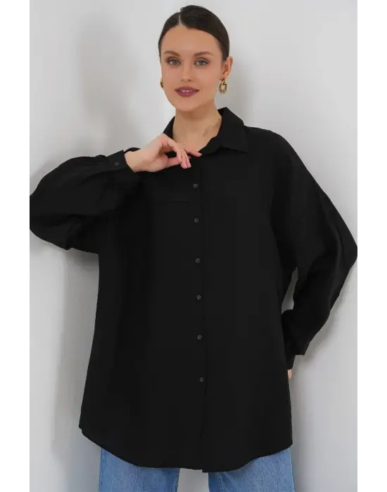 Uzun Oversize Gömlek 5965 - Siyah