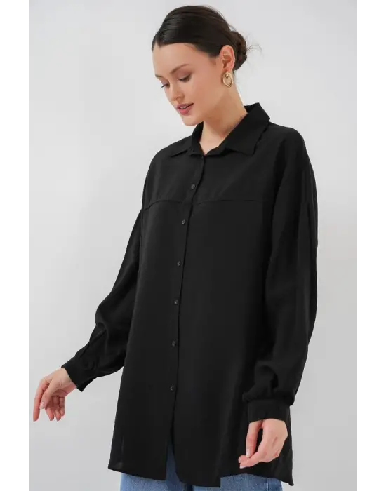 Uzun Oversize Gömlek 5965 - Siyah
