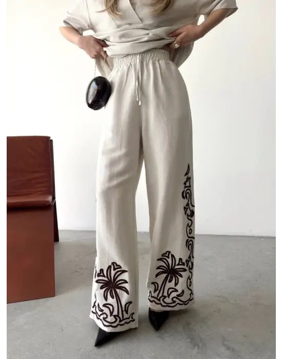 Omarı Şık Keten Ikili Takım - Beyaz