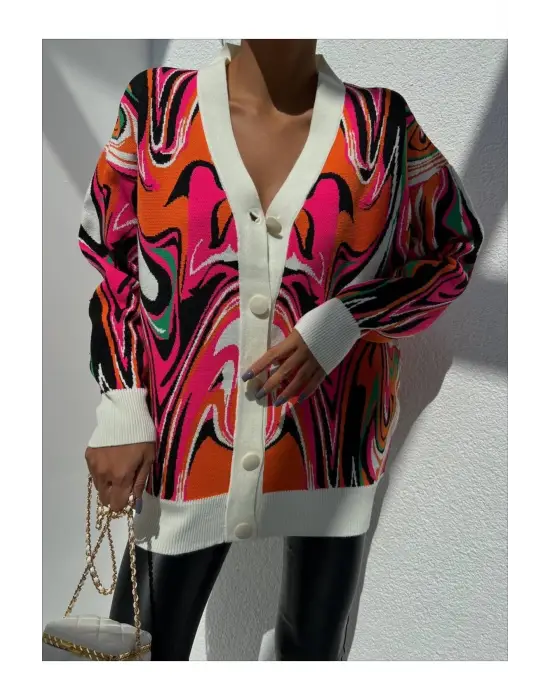 Modern Düğmeli Oversize Hırka