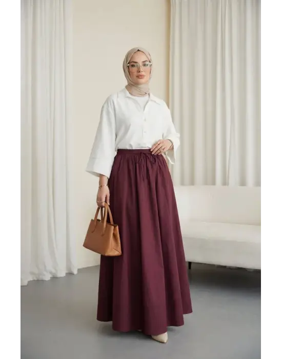 V Yaka Düğmeli Yarım Kol Modal Gömlek -Beyaz