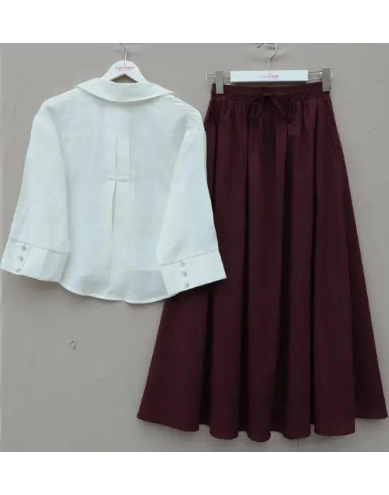 V Yaka Düğmeli Yarım Kol Modal Gömlek -Beyaz