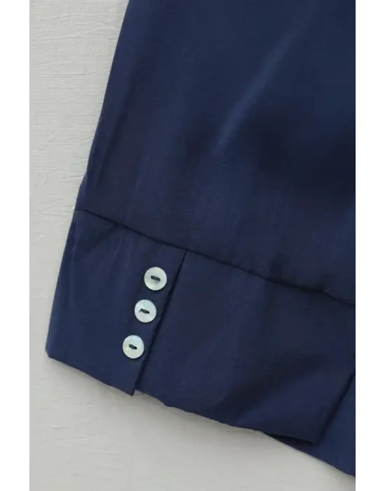 V Yaka Düğmeli Yarım Kol Modal Gömlek -Laci