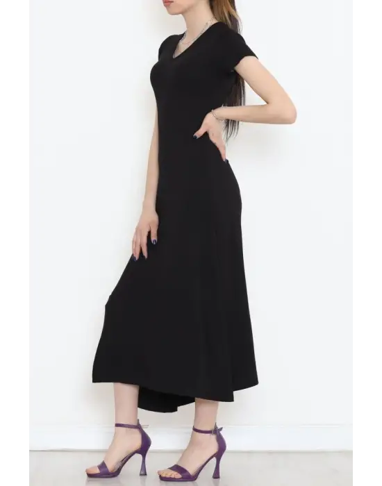 V Yaka Elbise Siyah